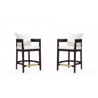 Manhattan Comfort 2-CS006-IV Ritz 34 in. Ivory and Dark Walnut Beech Wood Counter Height Bar Stool (Set of 2)